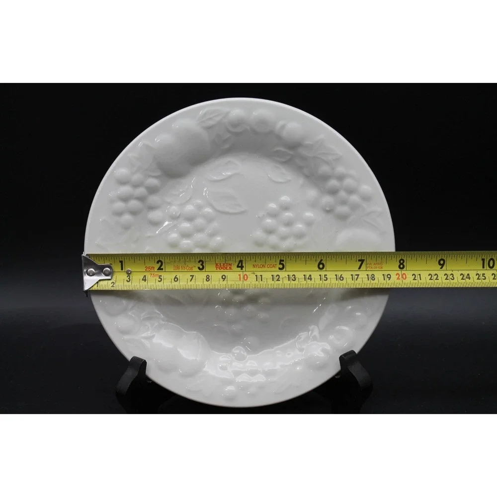Gibson Housewares White Embossed Fruit Salad Plates Set of 3 Ceramic 7.75